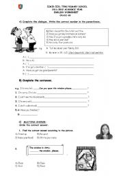 English worksheet: revision 6 th grades