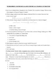 English worksheet: Chemical & Physical Changes