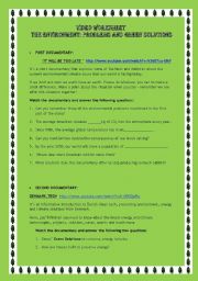 English Worksheet: VIDEO WORKSHEET- THE ENVIRONMENT (PROBLEMS AND GREEN SOLUTIONS) with key