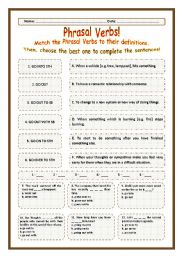 English Worksheet: > Phrasal Verbs Practice 78! > --*-- Definitions + Exercise --*-- BW Included --*-- Fully Editable With Key! 