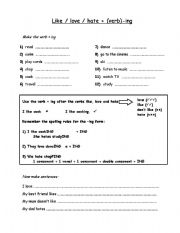 English Worksheet: Like  &  gerund