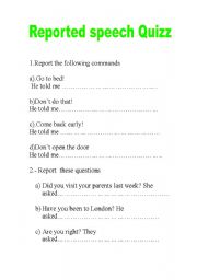 English worksheet: reported speech quizz