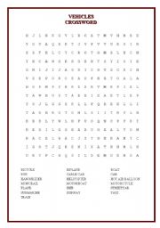 English Worksheet: CROSSWORD (VEHICLES)