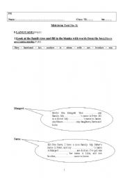 English worksheet: mid-term test n1, 7th grade