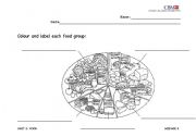 English Worksheet: Colour and label the food groups