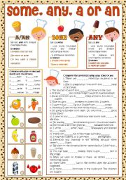 English Worksheet: Some, Any, A/an