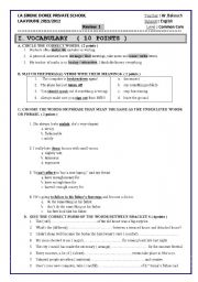 English Worksheet: review ( 2 ):  phrasal verbs / synonyms / the present simple tense