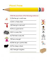 English Worksheet: Plural Form of sentences (for beginners)