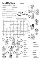 English Worksheet: Its a girls world: crossword and activities with key