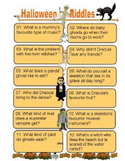 Twelve Funny Halloween riddles for kids of all ages - ESL worksheet by ...