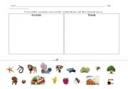 English worksheet: cut and paste animals and plants