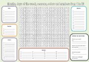 English Worksheet: days, months, seasons, colors, numbers from 1 to 20
