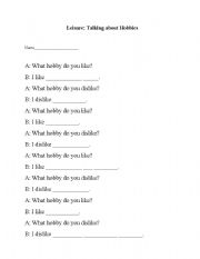 English worksheet: Hobby Listening Activity