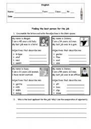 English worksheet: Finding the best personfor the job