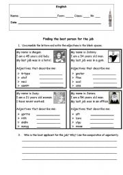 English Worksheet: Finding the best personfor the job