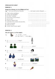 English worksheet: SINGULAR, PLURAL, SUBJECT PRONOUNS, POSSESSIVE ADJECTIVES