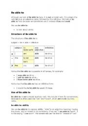 English Worksheet: Be Able To