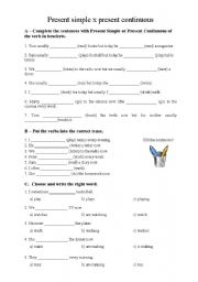 English worksheet: present simple x present continuous