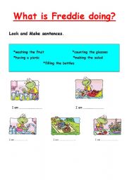 English Worksheet: What is Freddie frog doing?