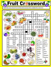 English Worksheet: Fruit Crossword