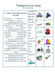 English Worksheet: transportation song