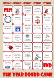 English Worksheet: The Year Board Game