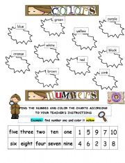 English worksheet: COLORS AND NUMBERS 1-10