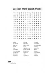 English worksheet: Baseball Word Search Puzzle