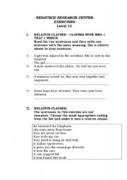 English Worksheet: RELATIVE CLAUSES, LINKERS 