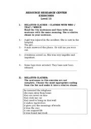 English worksheet: RELATIVE CLAUSES, LINKERS 