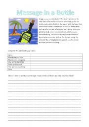 English Worksheet: message in a bottle