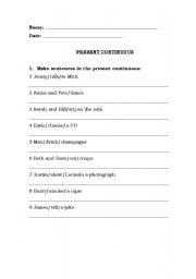 English worksheet: Present continuous practice