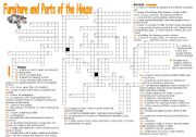 English Worksheet: Furniture and Parts of the House - Crossword Puzzle