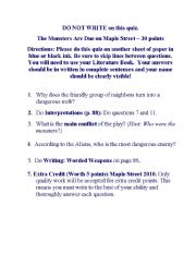 English Worksheet: The Monsters Are Due On Maple Street - Quiz