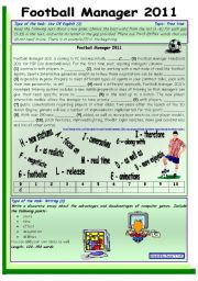 English Worksheet: Football Manager 2011/Use of English/ Writing B2 *** REUPLOADED