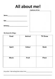 English worksheet: All about me