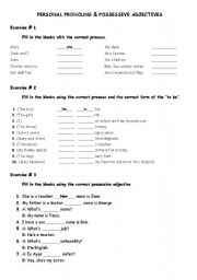 English Worksheet: Personal Pronouns and Possessive Adjectives-Exercises