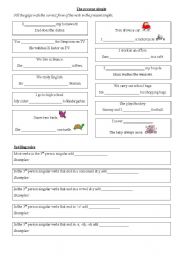 English Worksheet: Present simple practice and spelling rules