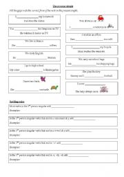 English worksheet: Present simple practice and spelling rules