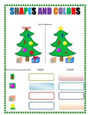 English worksheet: Shapes and Colors (recognizing and writing)