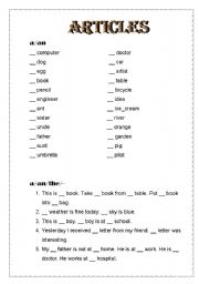 English worksheet: Articles