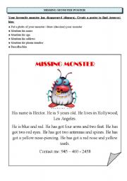 English Worksheet: Missing monster