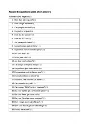 English Worksheet: Short answers