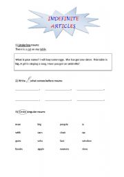 English Worksheet: Indefinite article: rules, exercises, key