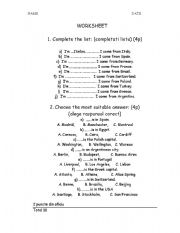 English worksheet: countries and nationalities