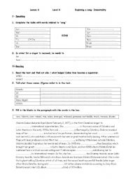 English Worksheet: Exploring a song