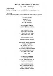 English worksheet: What a wonderful World song. Listening 