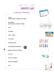 English Worksheet: Identity Card