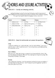 English Worksheet: Chores and Leisure Activities