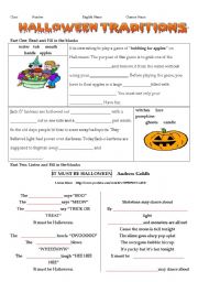 English Worksheet: halloween traditions and song